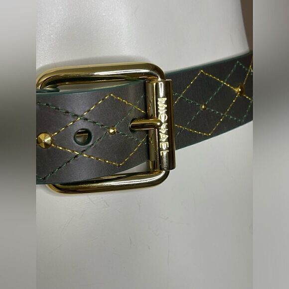 MICHAEL KORS leather with gold accents brown and green belt - Picture 2 of 7
